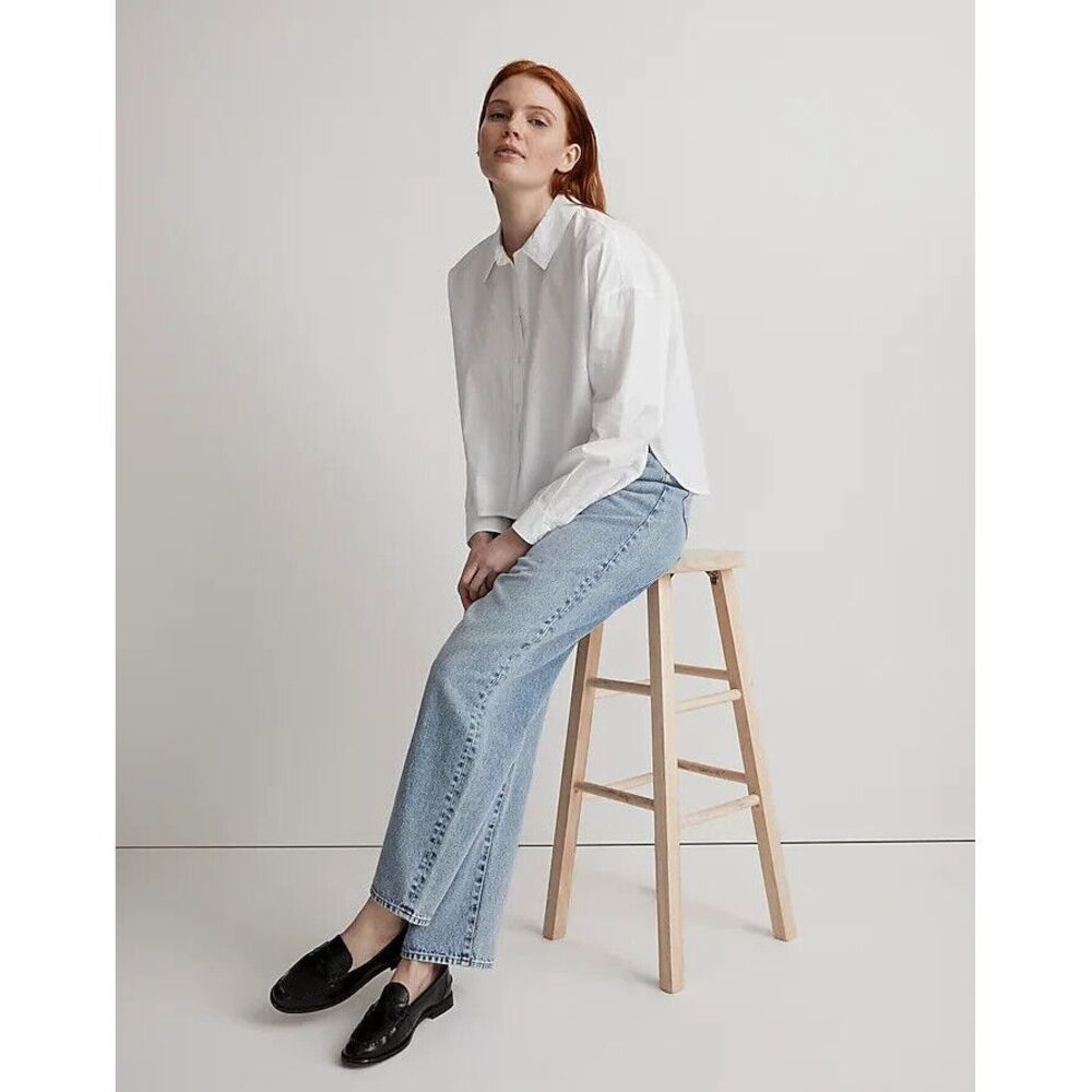 Madewell Signature Poplin Hartfield Crop Shirt in Eyelet White Size XXS